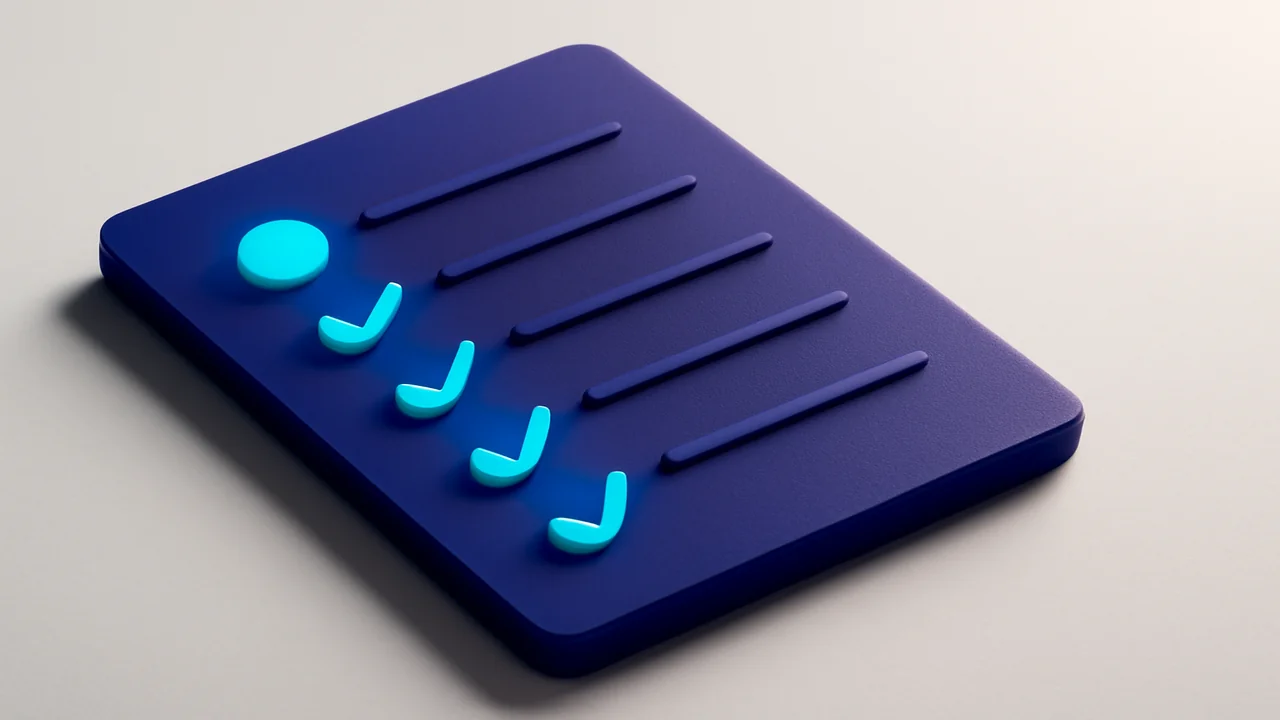 Editorial illustration of a checklist with soft-glowing indicators